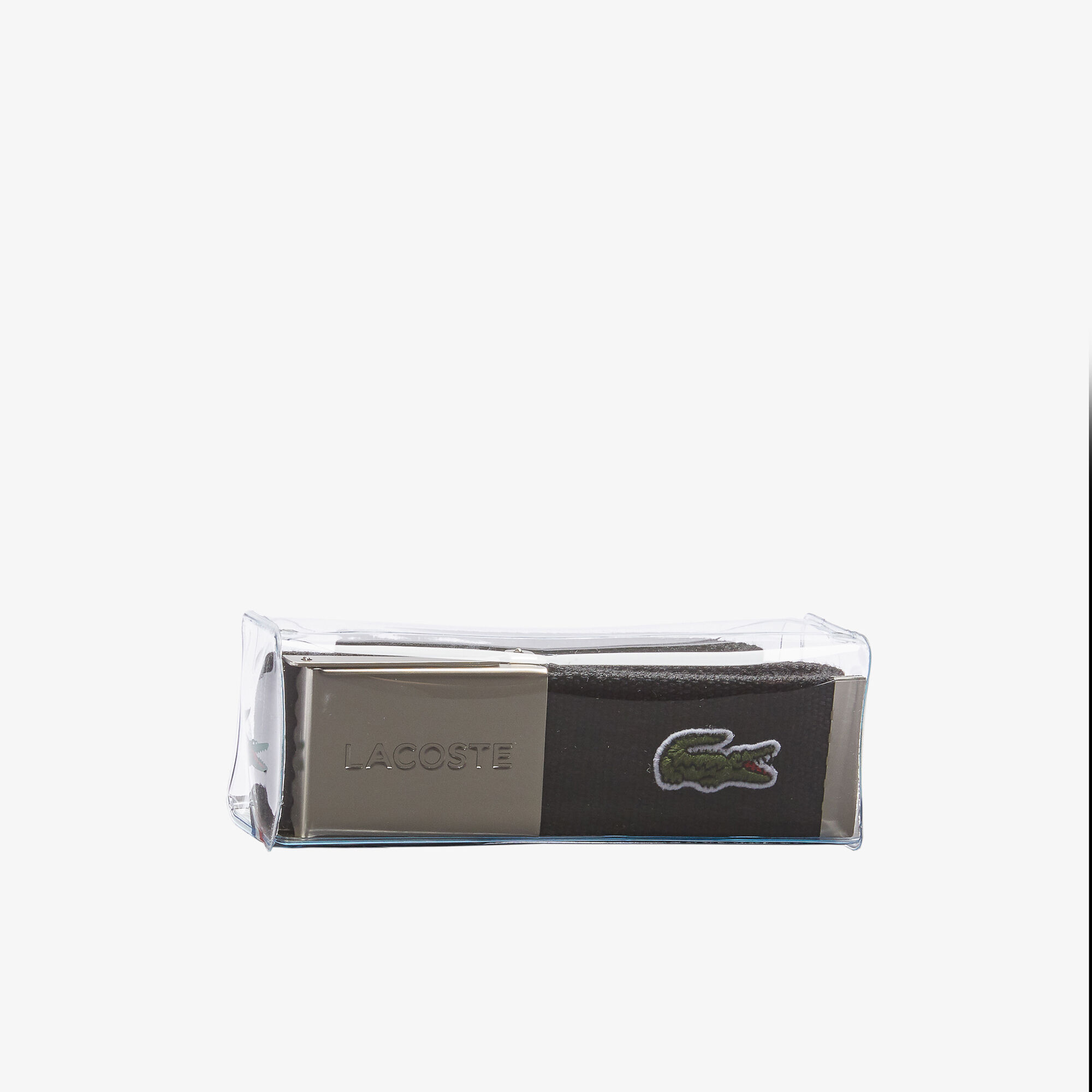 Men's Made in France Lacoste Engraved Buckle Woven Fabric Belt Men's Made in France Lacoste Engraved Buckle Woven Fabric Belt