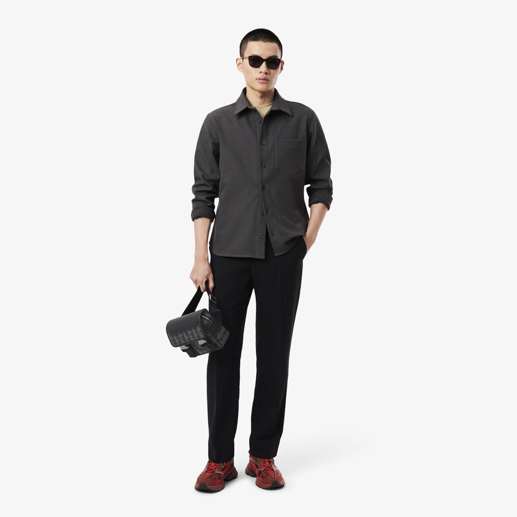 Men's The Blend Clipped Monogram Canvas Messenger Bag lacoste men s the blend clipped monogram canvas messenger bag