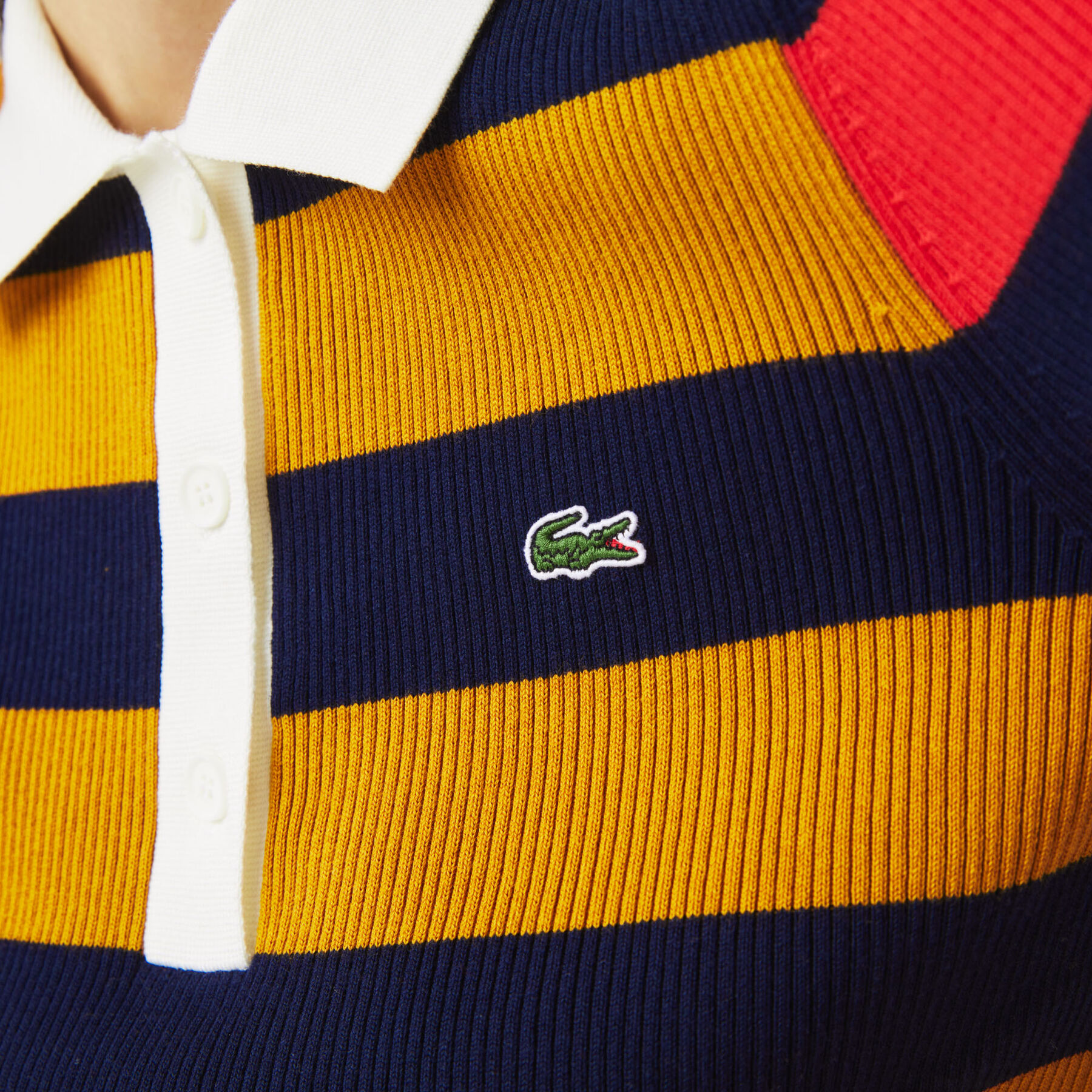 lacoste women s fitted striped ribbed mid length polo dress