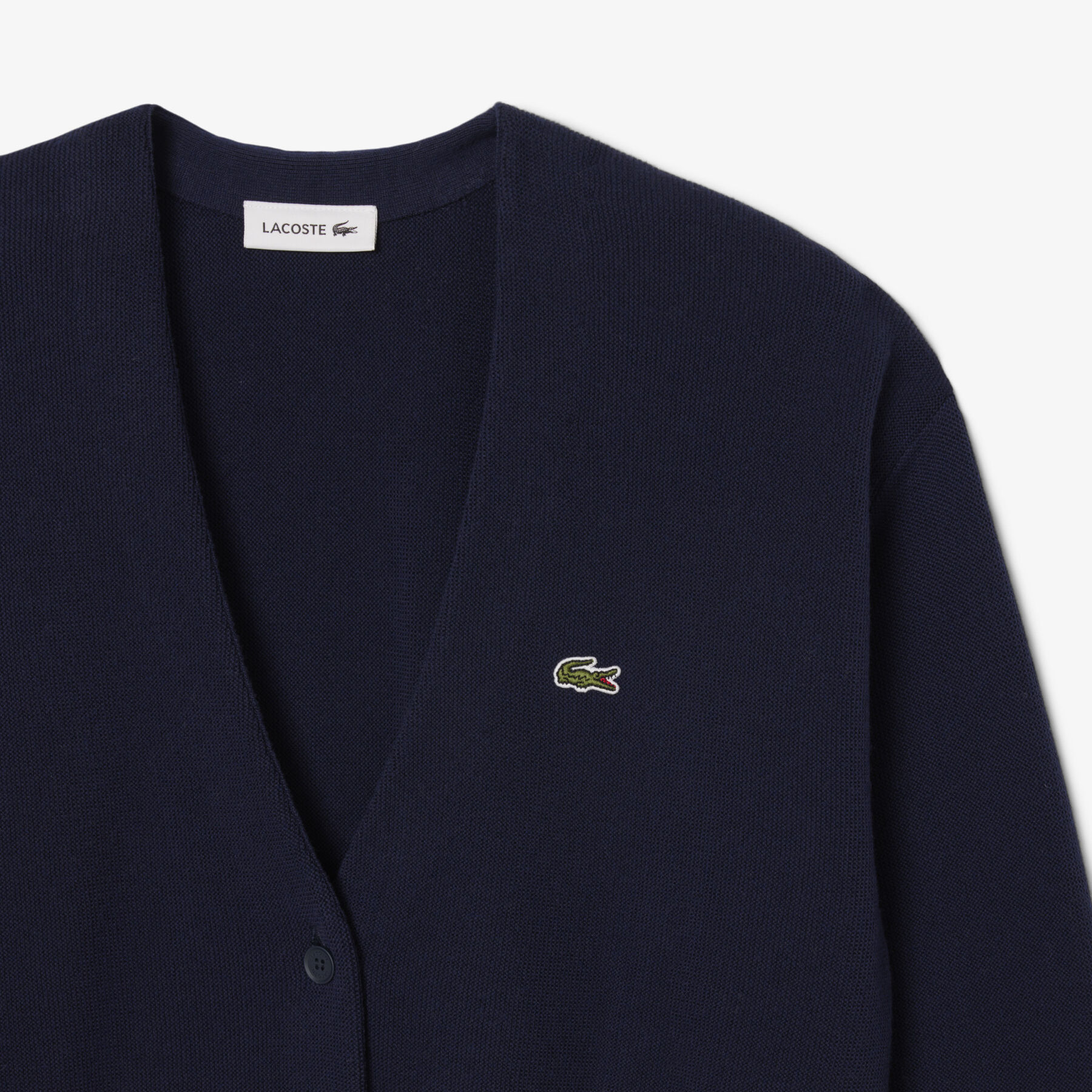 lacoste v neck moss stitch cotton cardigan