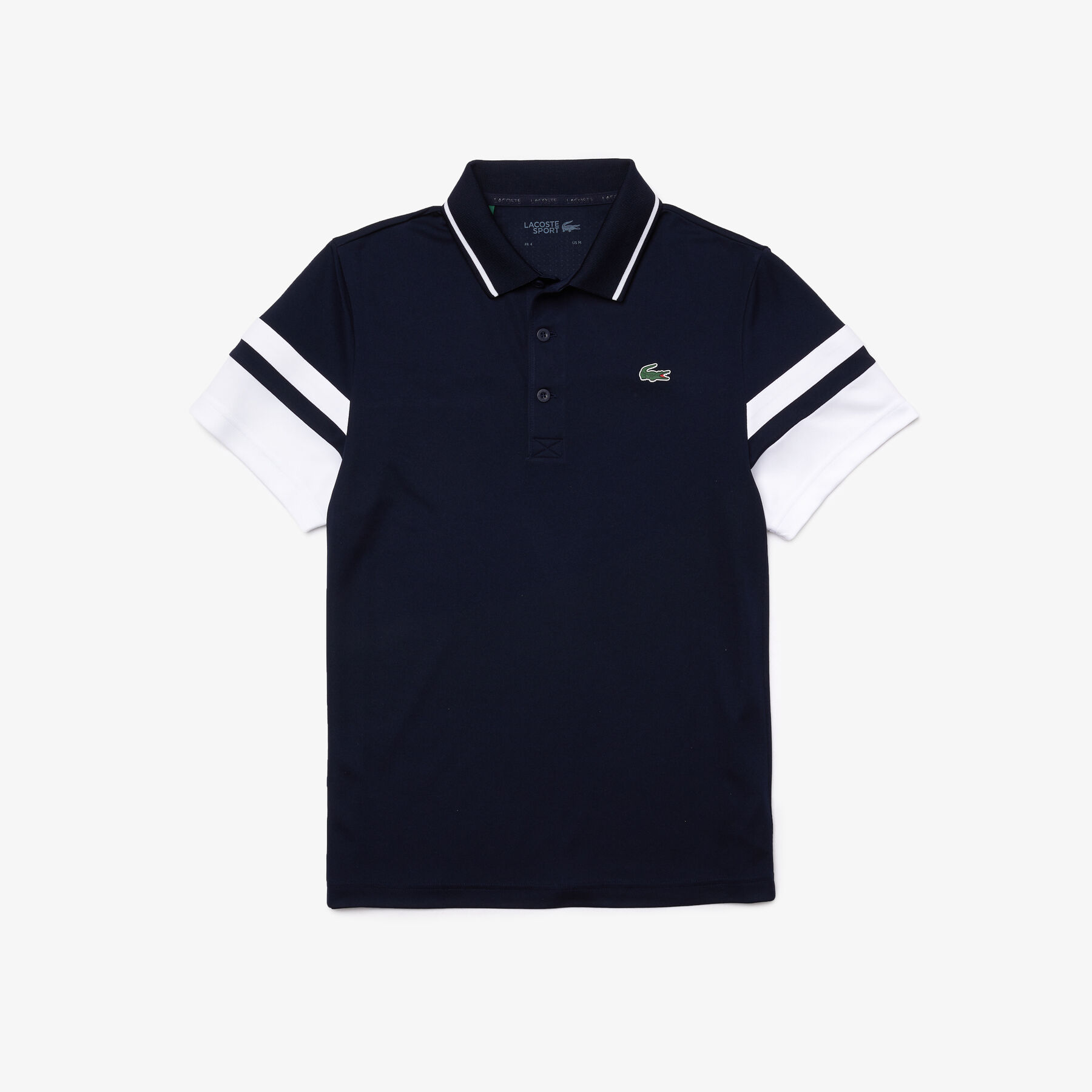 لاكوست قميص بولو للتنس من البيكيه المسامي للرجال مع أكمام مقلمة مجموعة lacoste sport