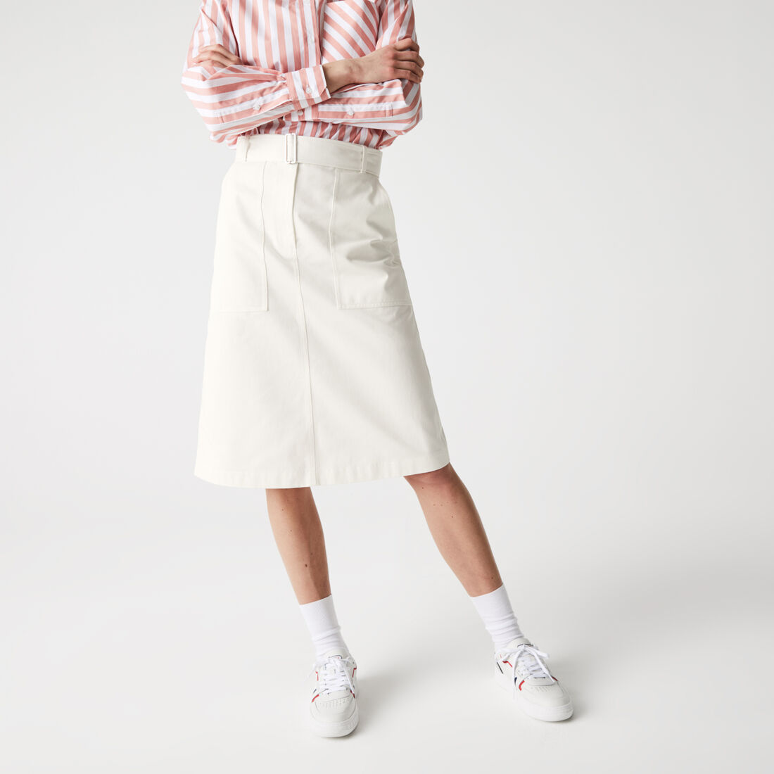 تنورة قطنية متوسطة الطول نسائية بخصر عالي تنورة قطنية متوسطة الطول نسائية بخصر عالي