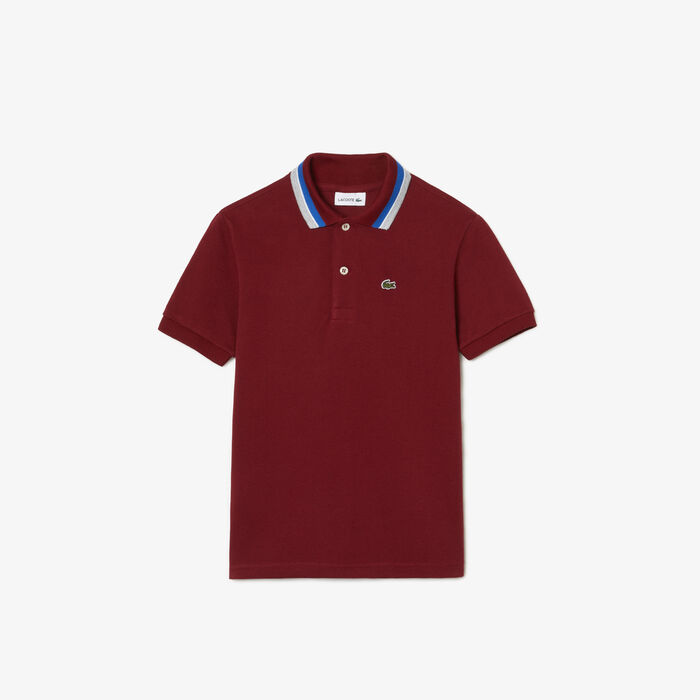 Boys' Lacoste Tricolour Collar Cotton Petit Piqué Polo