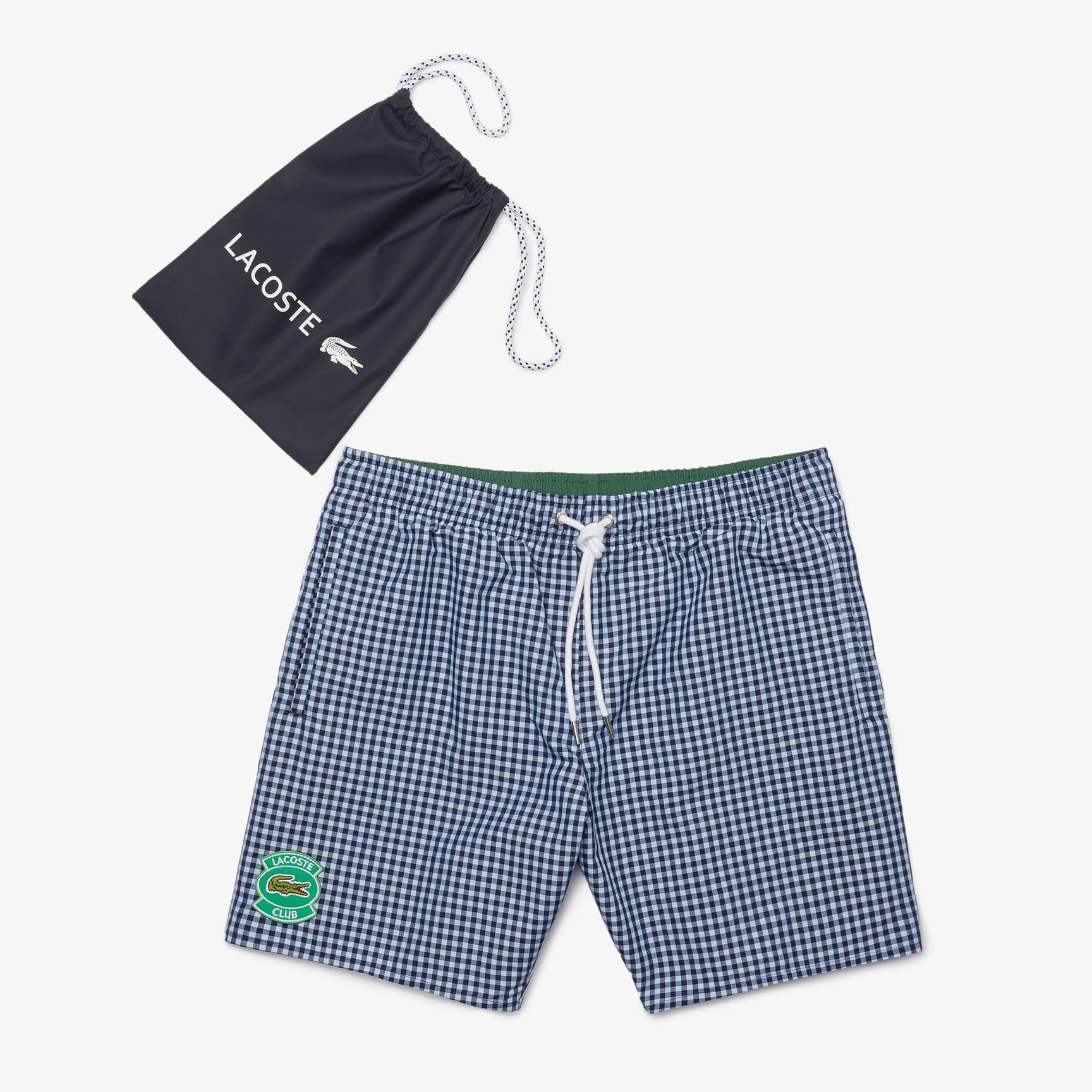 Men’s Mid-Length Gingham Check Cotton Blend Swimming Trunks