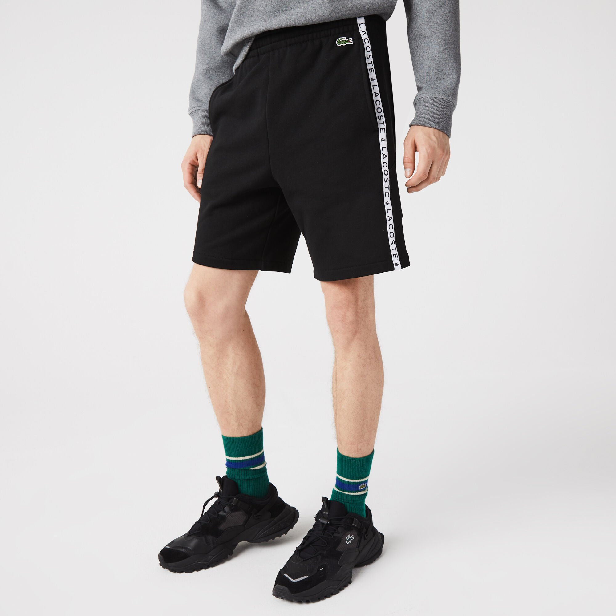 Buy Men s Lacoste Lettered Bands Fleece Bermuda Shorts Lacoste QA