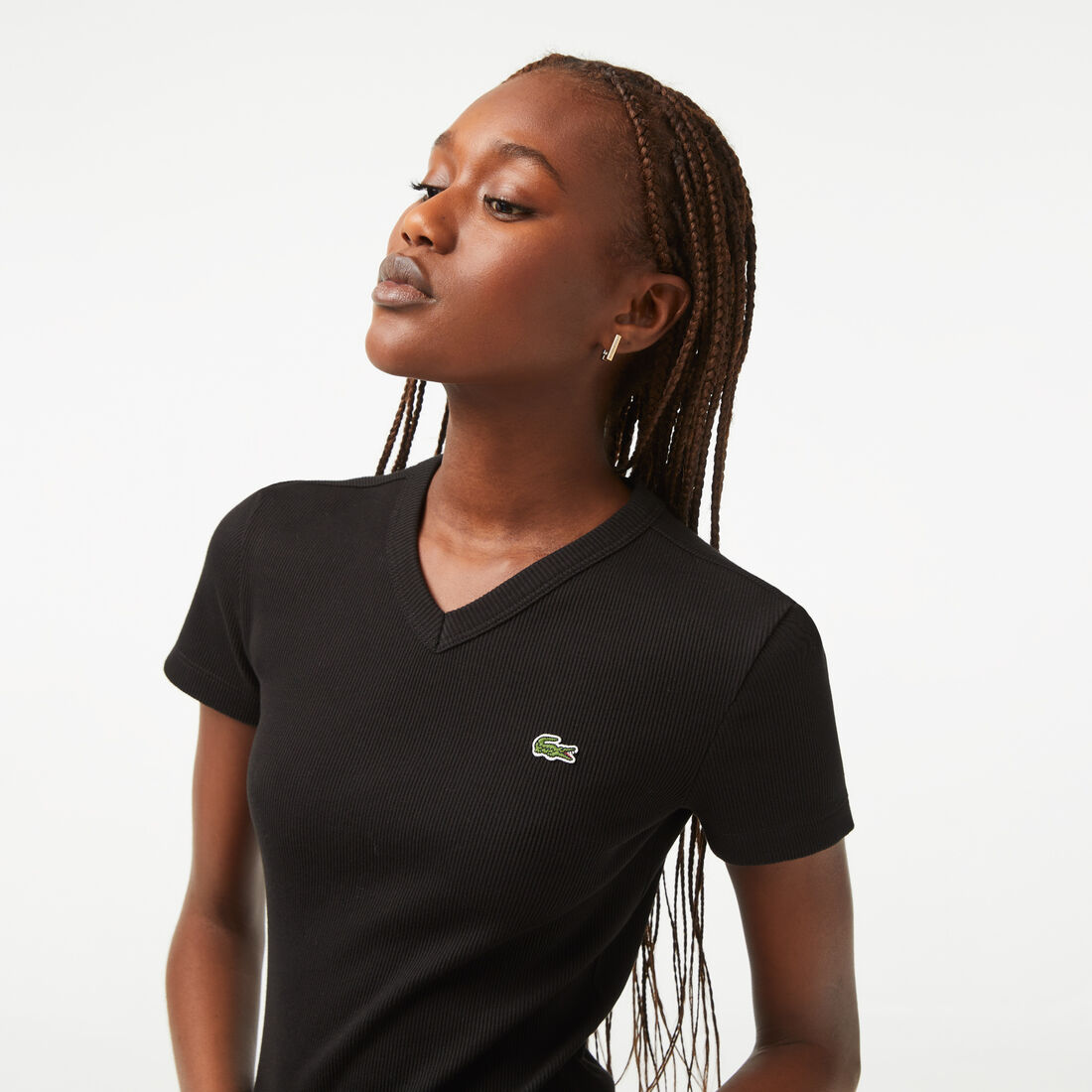 تيشيرت لاكوست قطن عضوي بقصة ضيقة وفتحة رقبة V للنساء تيشيرت لاكوست قطن عضوي بقصة ضيقة وفتحة رقبة V للنساء
