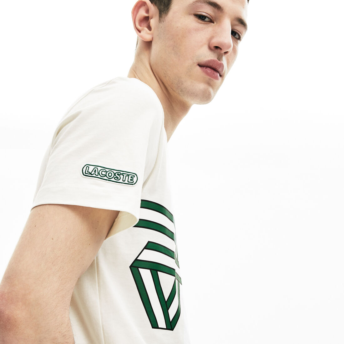 قميص تي-شيرت بفتحة رقبة مستديرة بخطوط مطبوعة للرجال قميص تي-شيرت بفتحة رقبة مستديرة بخطوط مطبوعة للرجال