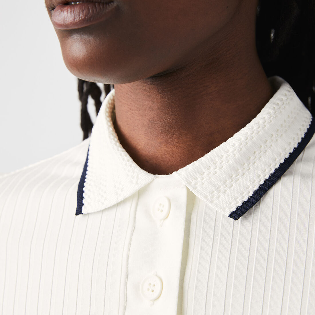Women's Lacoste Slim Fit Crochet Collar Ribbed Polo Shirt Women's Lacoste Slim Fit Crochet Collar Ribbed Polo Shirt