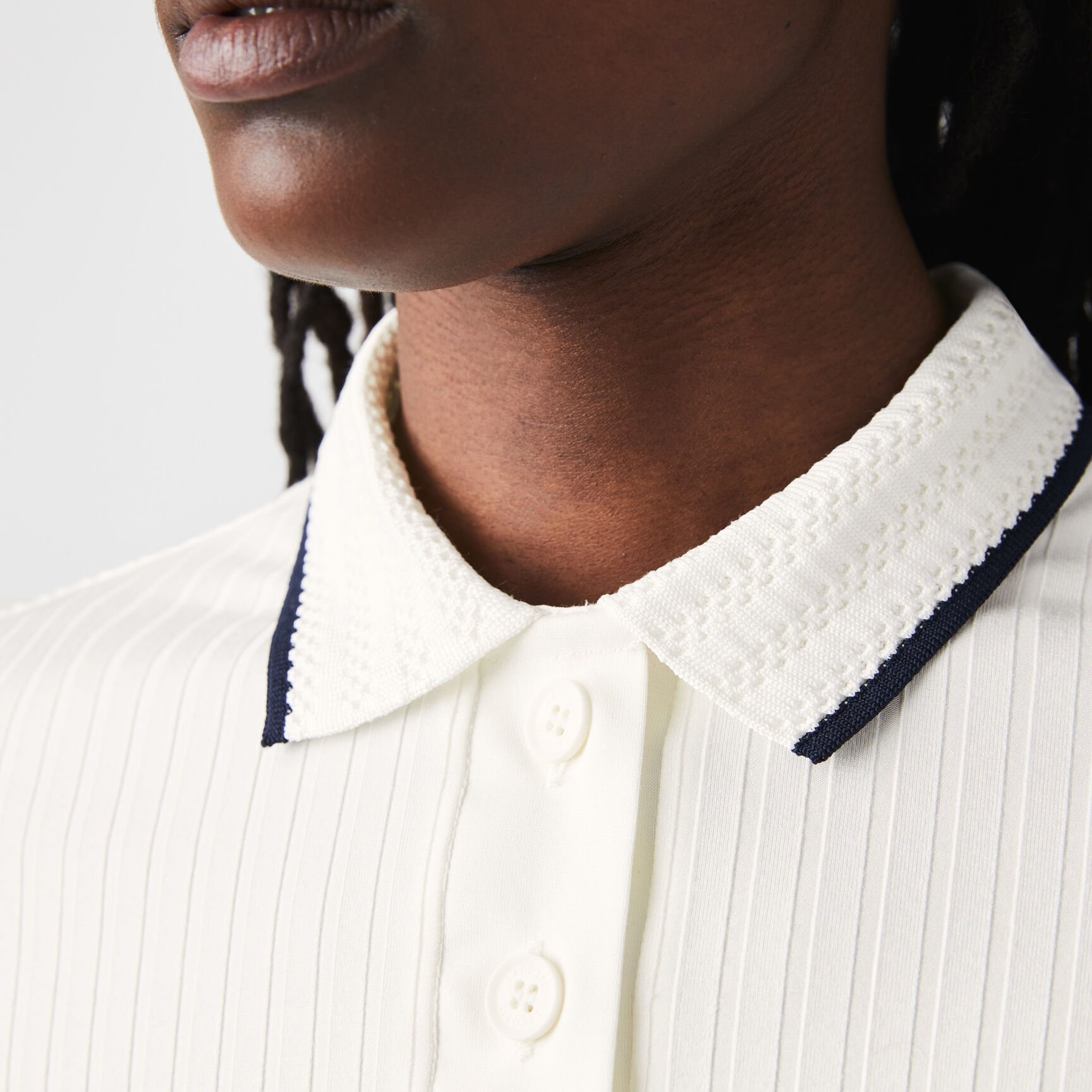 Women's Lacoste Slim Fit Crochet Collar Ribbed Polo Shirt Women's Lacoste Slim Fit Crochet Collar Ribbed Polo Shirt