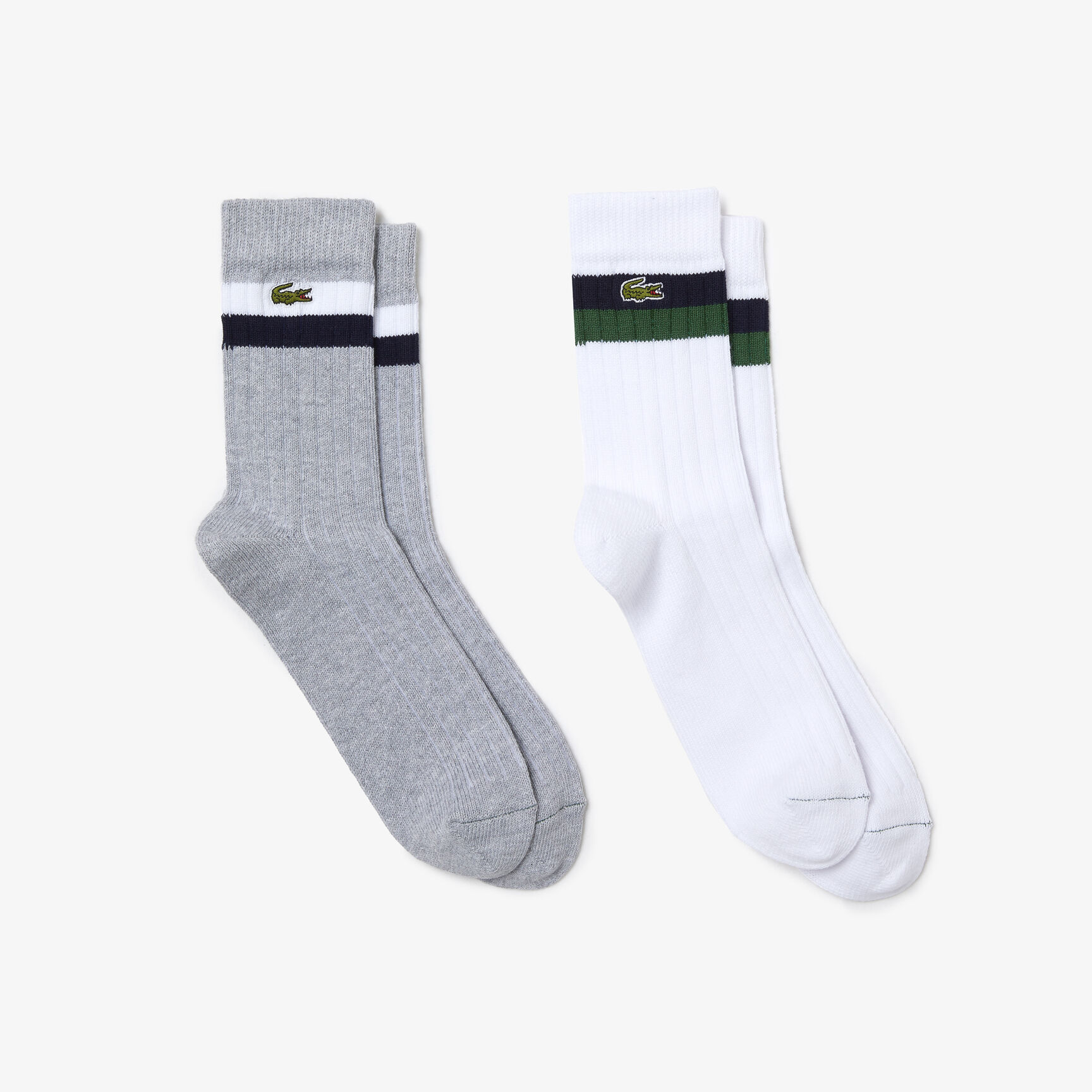 Unisex High-Cut Striped Ribbed Cotton Socks Two-Pack