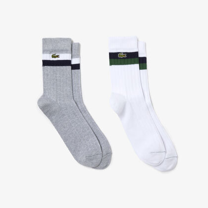 Unisex High-cut Striped Ribbed Cotton Socks Two-pack