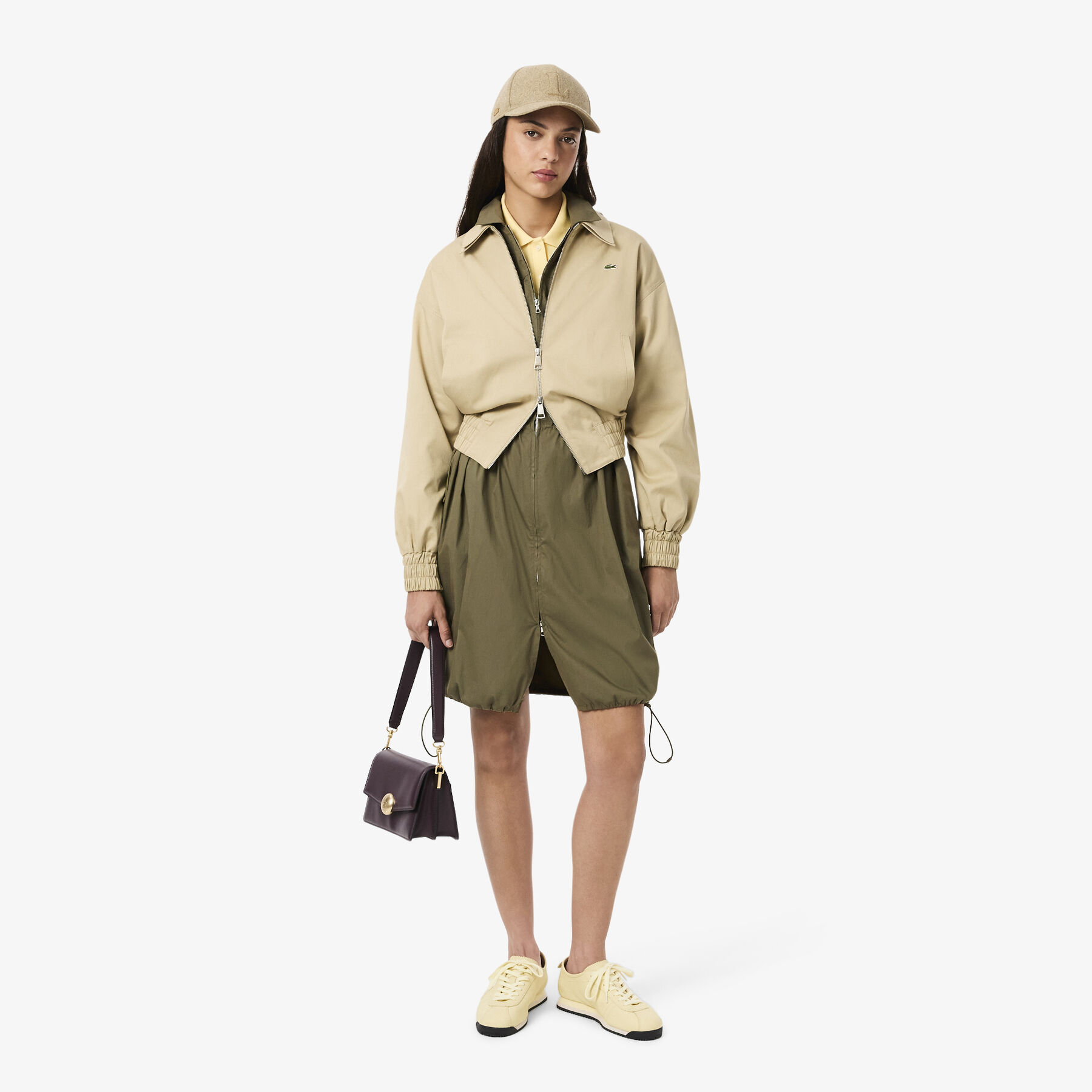lacoste oversized cotton zip front shirt dress