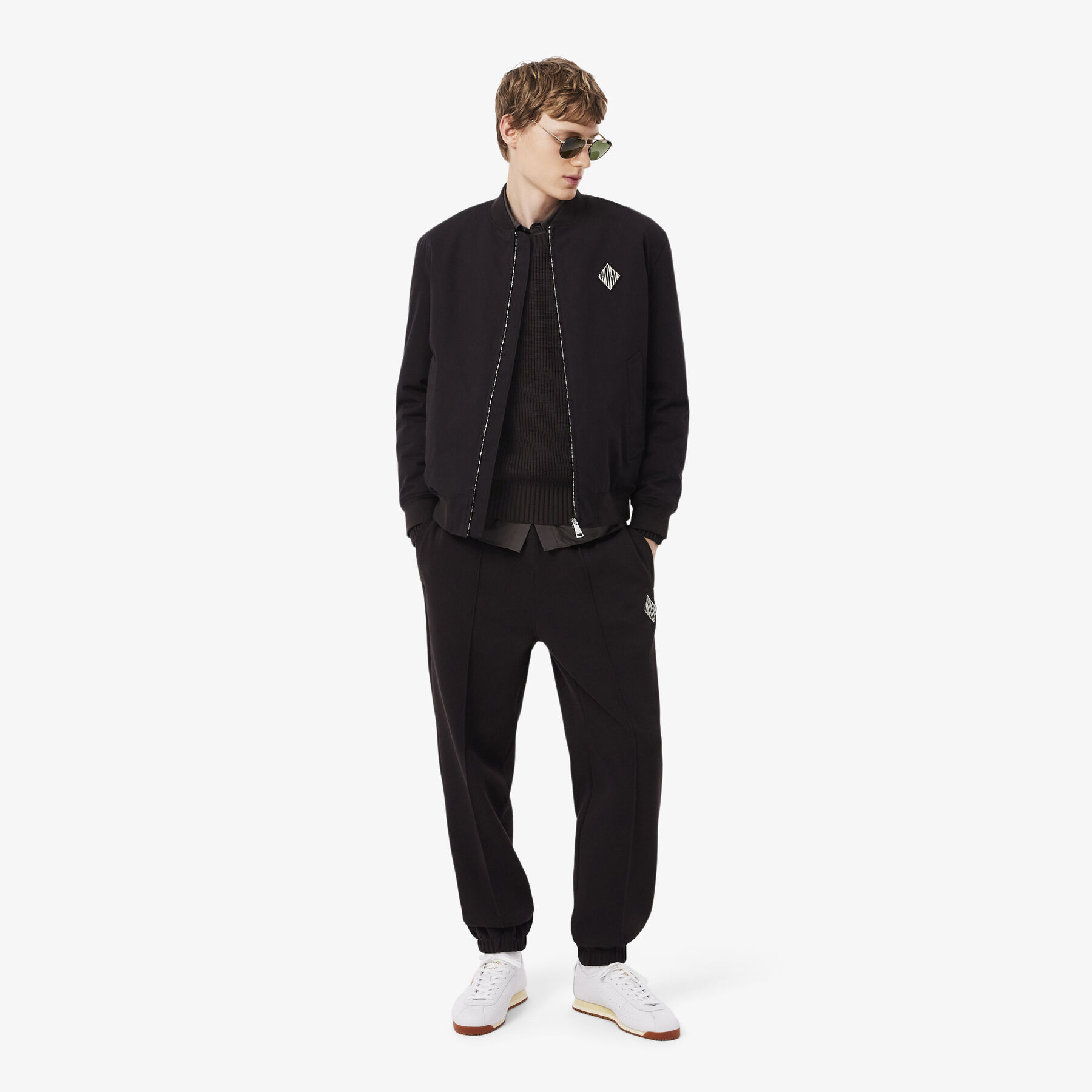 lacoste pearl rib knit badge accent sweater
