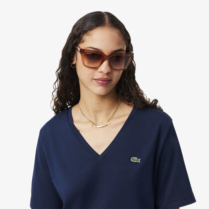 تي شيرت مريح من القطن الناعم برقبة على شكل حرف V