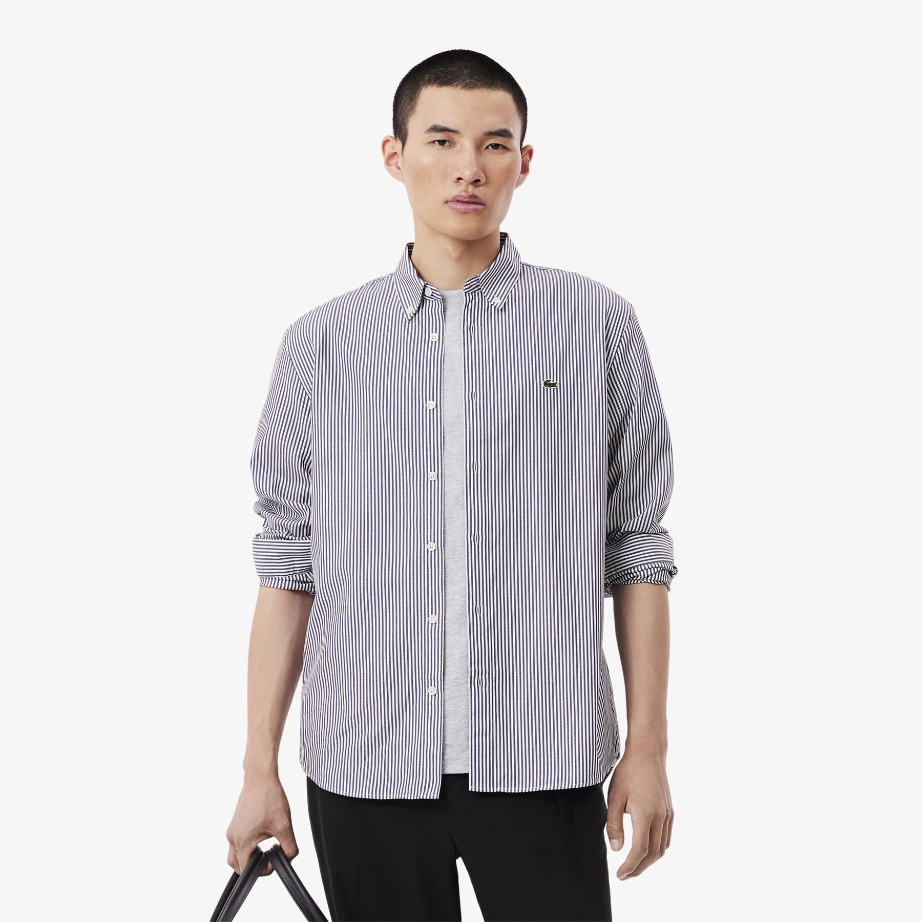 lacoste men s regular fit striped cotton shirt
